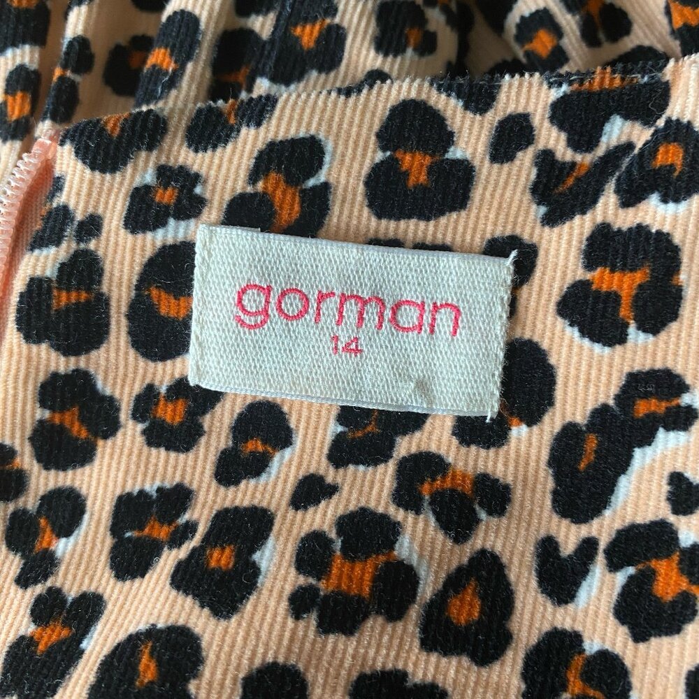 Gorman Brown Tan Leopard Animal Print Pockets Fine Corduroy Dress 14 - Picture 2 of 7